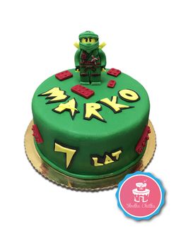 Tort z zielonym Ninjago - Tort z figurką Ninjago i klockami Lego
