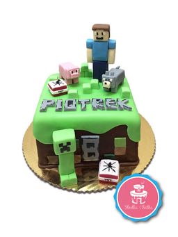 Tort Minecraft - Tort ze Steve'em, Creeper'em, świnką i wilkiem