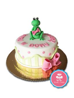 Tort mała żabka - Elegancki tort z żabką i kokardą