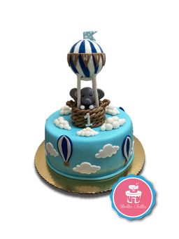 Tort ze słonikiem w balonie - Tort ze słonikiem, balonami i chmurkami