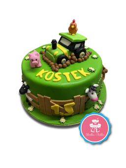Tort traktor - Tort z traktorem i zwierzętami gospodarskimi