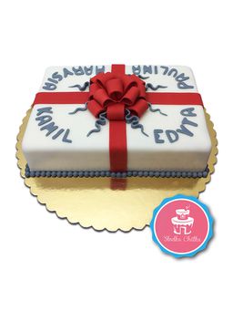Tort duży prezent z kokardą - Idealny tort dla 4 solenizantów